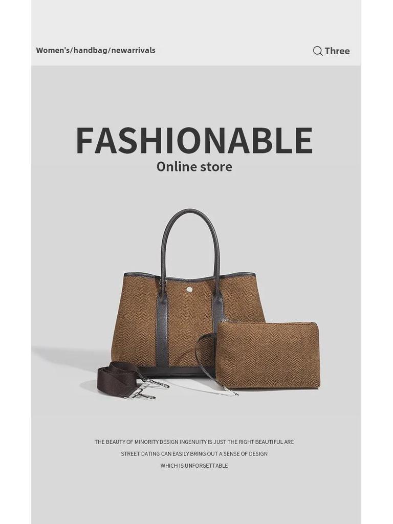 2025 Autumn/Winter Contrast Color Leather Handbag - Large Capacity Wool & Microfiber Shoulder/Crossbody Tote for Women