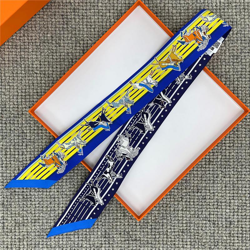 POBING Animals Print 18m/m Twill Silk Scarves Women Luxury Brand Scarf Bag Ribbons Tie Head Scarf Small Long Skinny Scarf 86*5CM