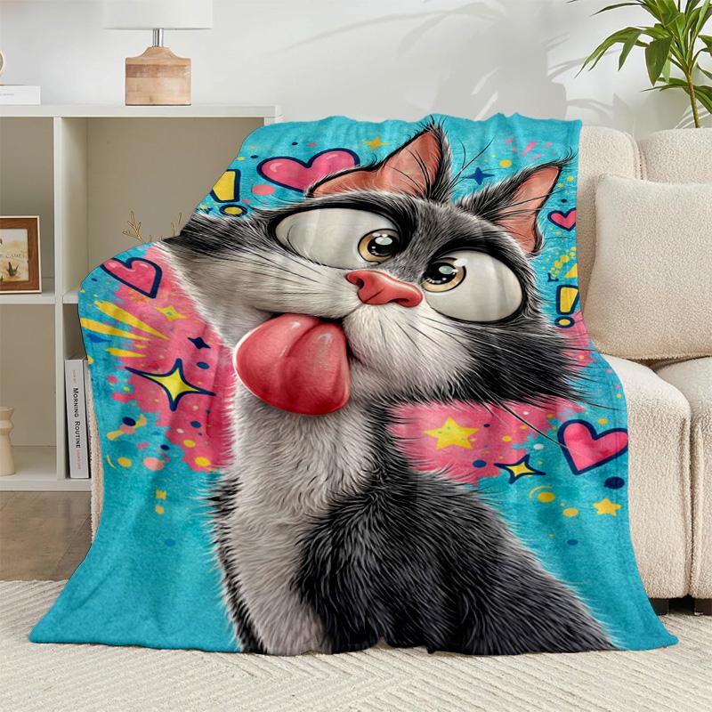 1PC Black Cat In Sunflower Town Flannel Blanket Gift, Suitable for Both Men And Women, Soft Ideal for Beds And Sofa, Birthday Or Christmas Gift