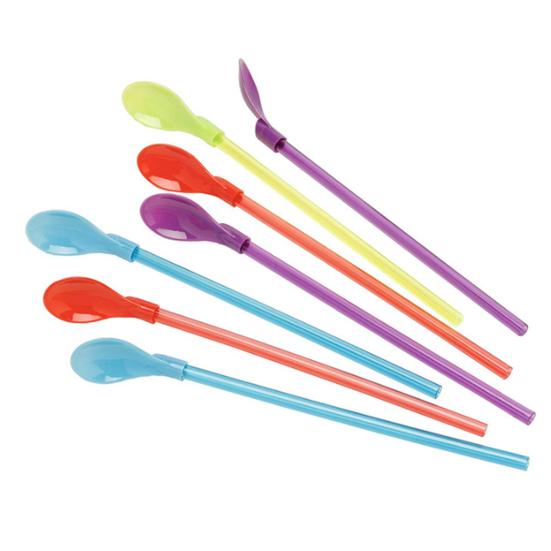 10Pcs 2 In 1 Straw Spoons Reusable Cocktail Straws for Milkshakes Smoothies Spoon Removable Pureed Fruit Straw Spoon for Thick Drinks Coffee Ice Cream