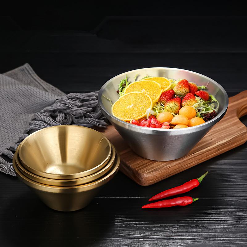 Doppelschichtige Salatschüssel aus Edelstahl 304, dicke, verbrühungshemmende V-förmige Ramen-Nudel-Reisschüsseln, Küchenutensilien