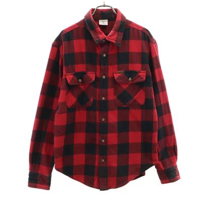 Gingham Check Pattern Long Sleeve Flannel Shirt M Red Series Men's Used
