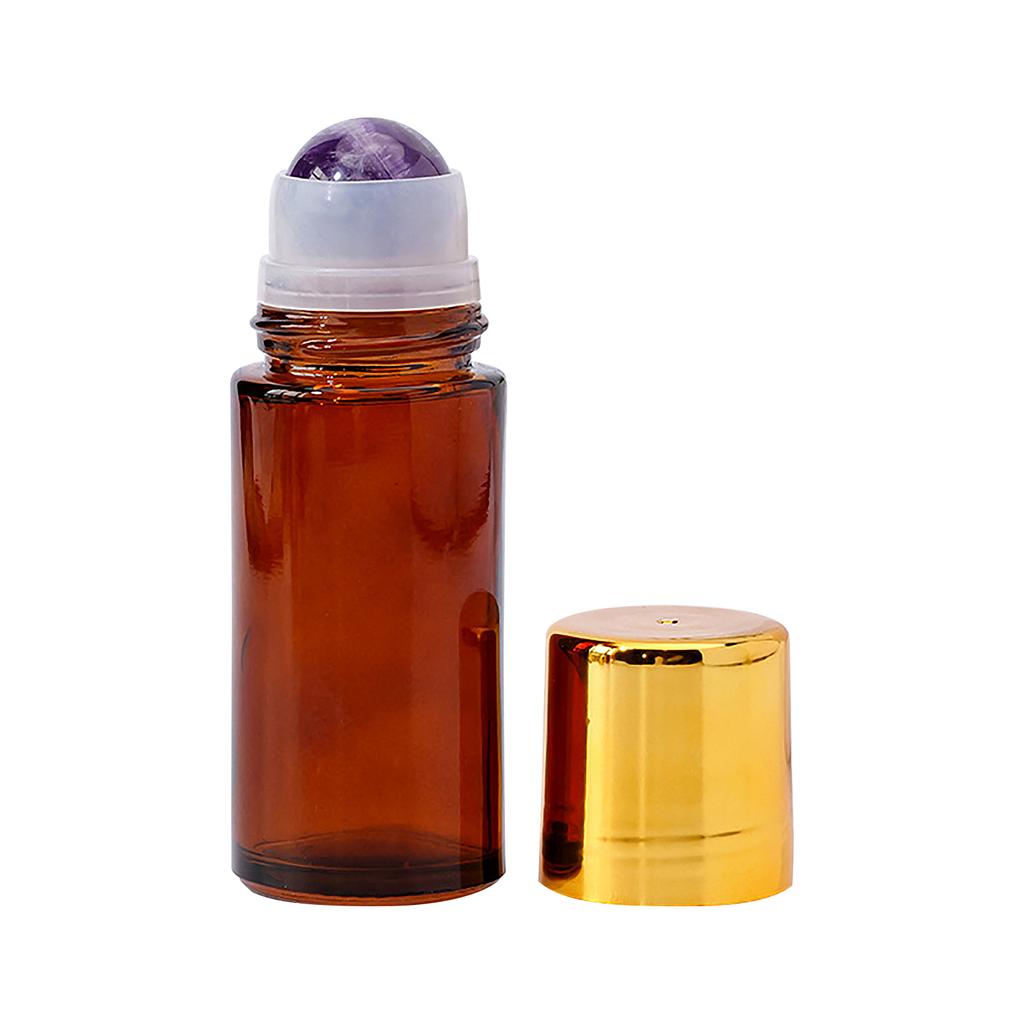 Natürliche Kristallkugel Rollerflasche Bernstein Glas Ätherisches Öl Behälter mit Glattem Kristall Rollerkopf für Aromatherapie und Hautpflege