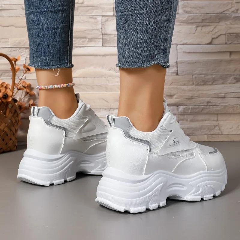 Fashion Plus Size 2025 Mesh Women's Vulcanize Shoes Outdoor Breathable Increase Height Lace Up Sneakers Versatile Ladies Casual Shoes
