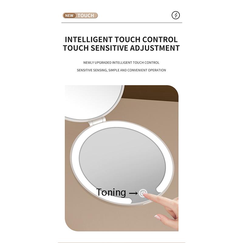 1x/5x Magnifying Makeup Mirror Intelligent Tri Color LED Light Cosmetic Mirrors Small Portable HD Double-Sided Mirror for Travel