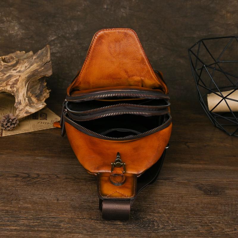 Men's Chest Bag Handmade Retro Top Layer Cowhide European and American Trendy Outdoor Leather Men's Bag Single Shoulder Crossbody Bag