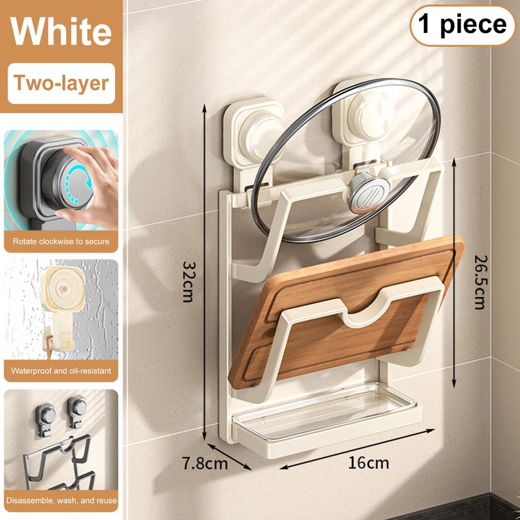 2/3 layers Suction Cup Pot Lid Holder Multi-Layer Multifunctional Pot Lid Storage Rack Wall Hanging Pot Cover Rack for Kitchen