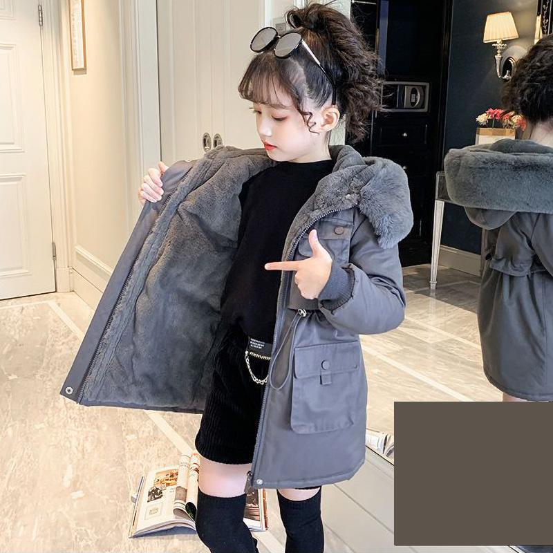 Verdickte Mädchenjacken Plüsch Samt Pelzkragen Kinder Mäntel Kinder Winter Warm Kapuzen Oberbekleidung Teenager Mode Gepolsterter Parka