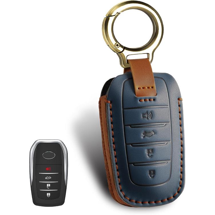 Leather Key Fob Cover Compatible with Toyota Tundra Venza Sequoia Corolla Cross Grand Highlander Land Cruiser синий