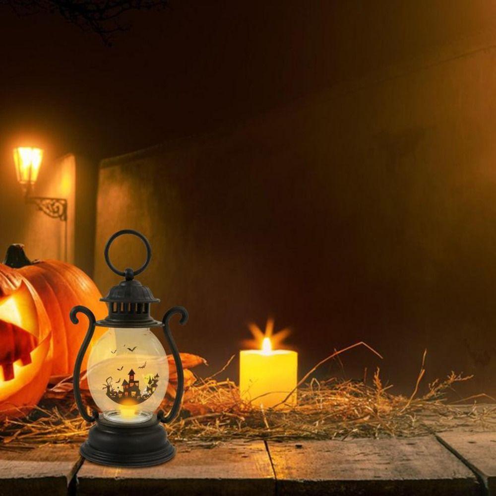 Electronic Candle Halloween Pumpkin Lantern Hanging Oil Lamp Halloween Portable Lantern  Halloween
