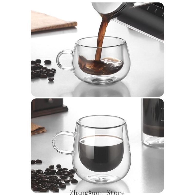 3XUF Glass Cup for Hot Or Cold Beverages 250ml Capacity Double Walled Coffee Mug Elegant Espresso Glassware for Home Use