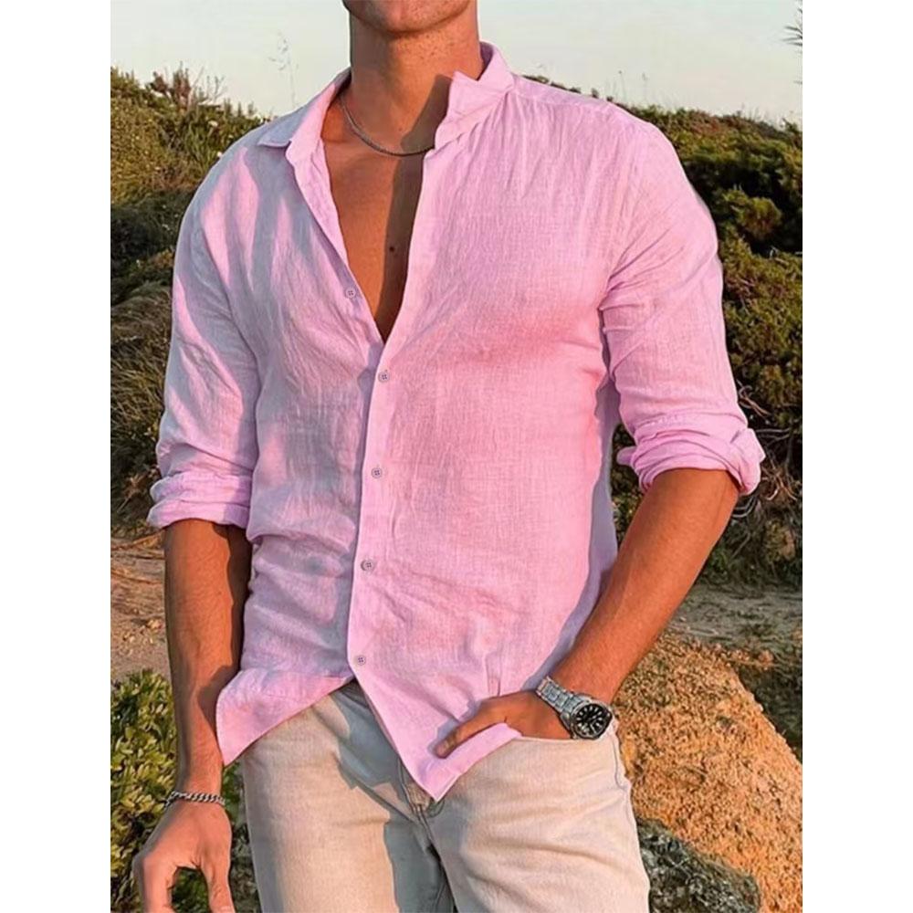 Men's Shirts Cotton Linen Lightweight Lapel Collar Hawaiian Shirt Casual Slim Shirt Male Long Sleeve Tops Shirt Blouse