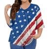 Women's Fashion Casual V-Neck Seven Sleeve Ruffle Sleeve Independence Day Printed T-Shirt Tops Plus Size Women's