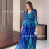 Spring new European and American French retro fashion printed long-sleeved temperament elegant dress