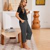 Women Casual Loose Fit Short Sleeve T Shirt and Capri Pants Pajama Set V Neck Top and Polka Dot Print Bottoms Lounge Wear Set
