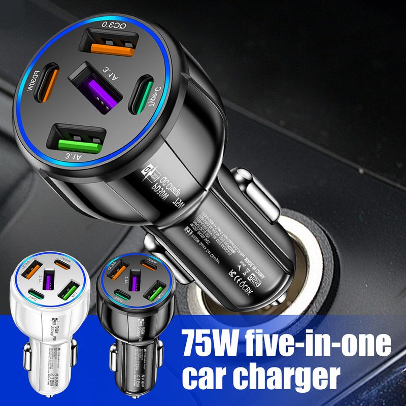 Multiple Car Charger Port 75W Car Adapter Fast Car Charger Multi-functional Car Charger Adapter USB Car Charger For Outdoor
