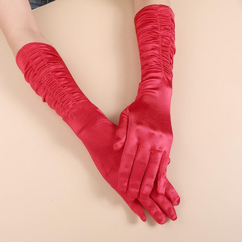 Sommer Sonnenschutz Satins Brauthandschuhe – Lange gefaltete Fingerhandschuhe für Hochzeiten, Partys und Modeveranstaltungen