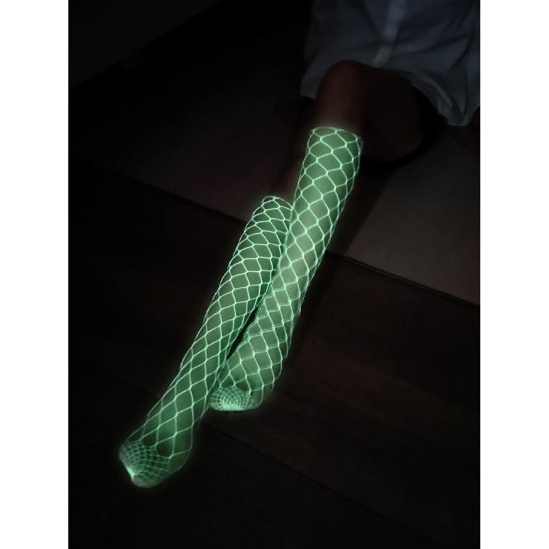 Luminous Glowing Jumpsuit Socks Stockings Fishnet Tights High Waist Fishnet Leggings Thigh Highs Stocking for Women Girl