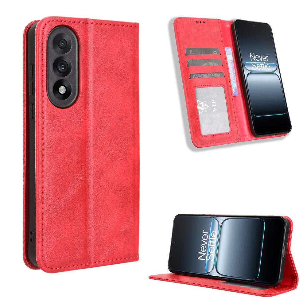 

For OnePlus Ace 5 Ultra 5G Leather Case Wallet Stand Retro Texture Phone Cover Red