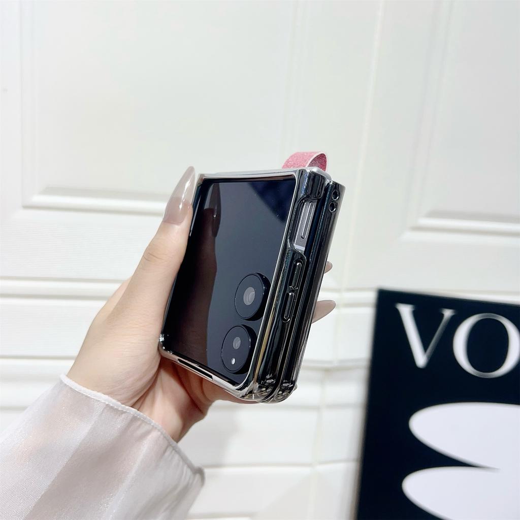 For Xiaomi Mix Flip 2 Case Electroplated Glitter PU Leather+PC Protective Cover with Portable Ring Strap