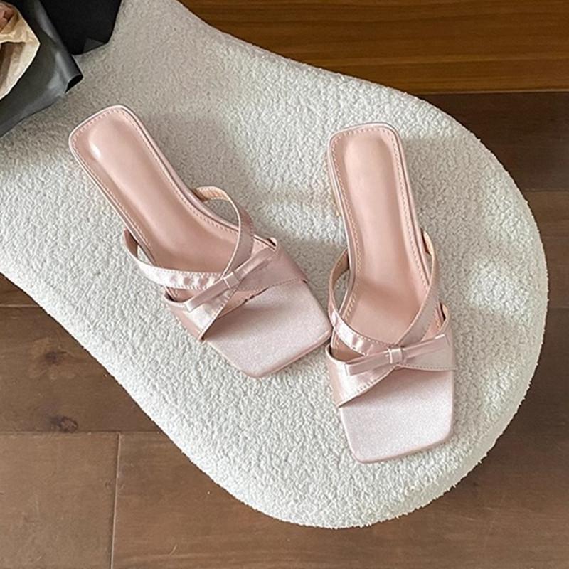 Fashion Summer Women Beach Vacation Slippers Fashion Open Toe Low Heel Slide Ladies Casual Butterfly-knot Dress Shoes