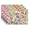 4PC Linen Placemats Colorful Floral Design, Washable, Heat Resistant, Rectangular Table Mats for Dining