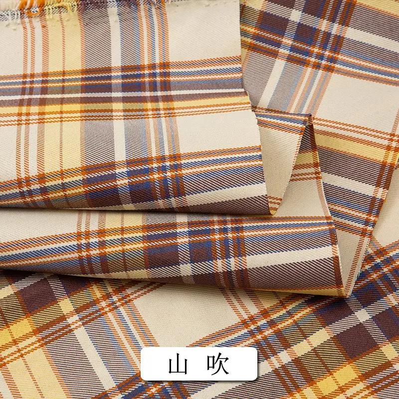 Summer Plaid Fabric Fine Opaque By The Meter for JK Uniform Clothes Dresses Hair Accessories DIY Sewing Cloth Textile Blue Green