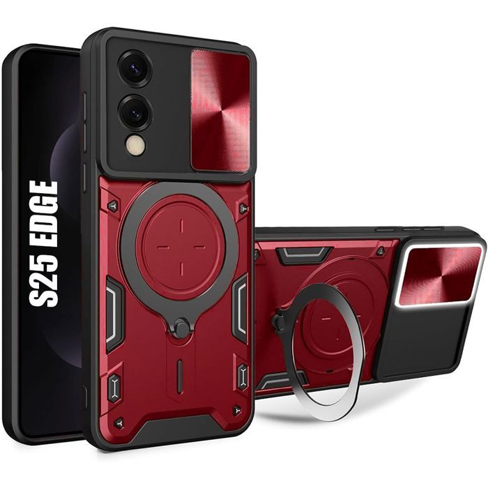 Protective Case - BOOLING - for Samsung Galaxy S25 Edge - Red - Shockproof - Sliding Camera Protection