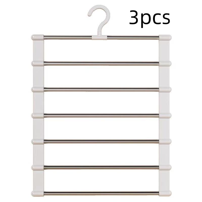 3Pcs/Stainless Steel 7-Bar Pants Rack Multifunctional Folding Pants Hanger Home Wardrobe Pants Storage Rack