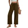 Women's Fashionable Wide-Leg Drawstring Pocket Plain Loose-Fit Cropped Casual Trousers