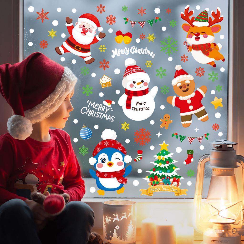 Christmas Decoration Snowflake Stickers, Santa Claus, Christmas Tree, Penguin Static Cling Stickers