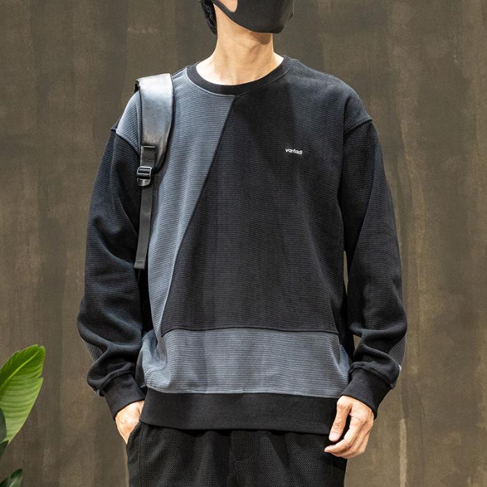 Splicing Contrasting Sweater Men'S Heavy Men'S Clothing Large Size Men'S Trendy Brand Round Neck Clothes Season Long Sleeves
