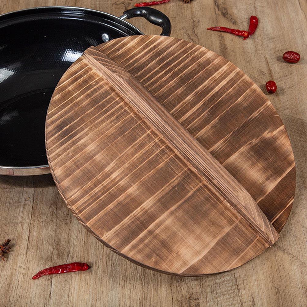 Wooden Wok Lid Thick Vintage Style Pot Cover For Steam Retention Anti-Splash Cooking Kitchenware Household Wok Accessories
