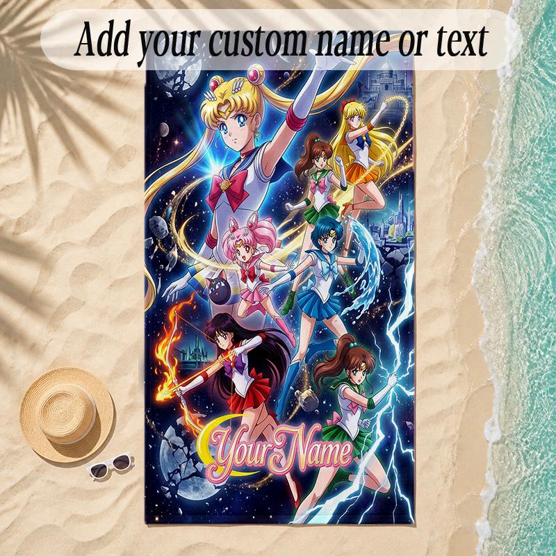 Beach TowelSailor Moon Custom Name Text Personalized Soft Towel for Beach Pool Indoor Home Decor Gift