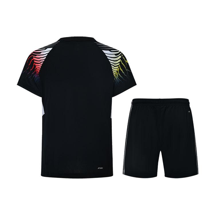 Li-Ning Printed Quick-Dry Round Neck Short Sleeve Casual Sports Suit Unisex Suit Black AATU055-1