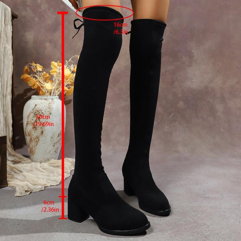Fashion Women Boots Winter Black Over The Knee Boots 2025 New Comfort High Heels Shoes Fashion Warm Lace-Up Long Tube Square Heel Boots