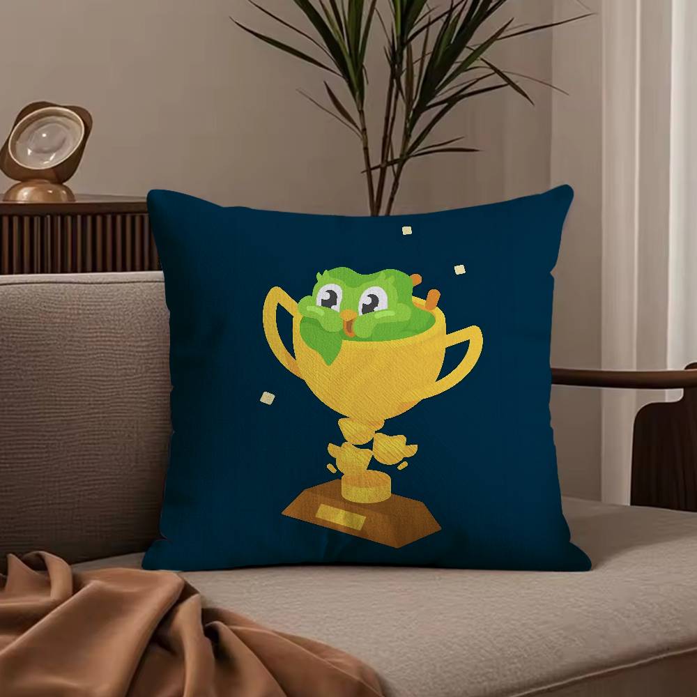 Cute D-Duolingos Pillow Case Anti-dustmite Pillowcase Invisible zipper silky short plush Sofa cushion cover
