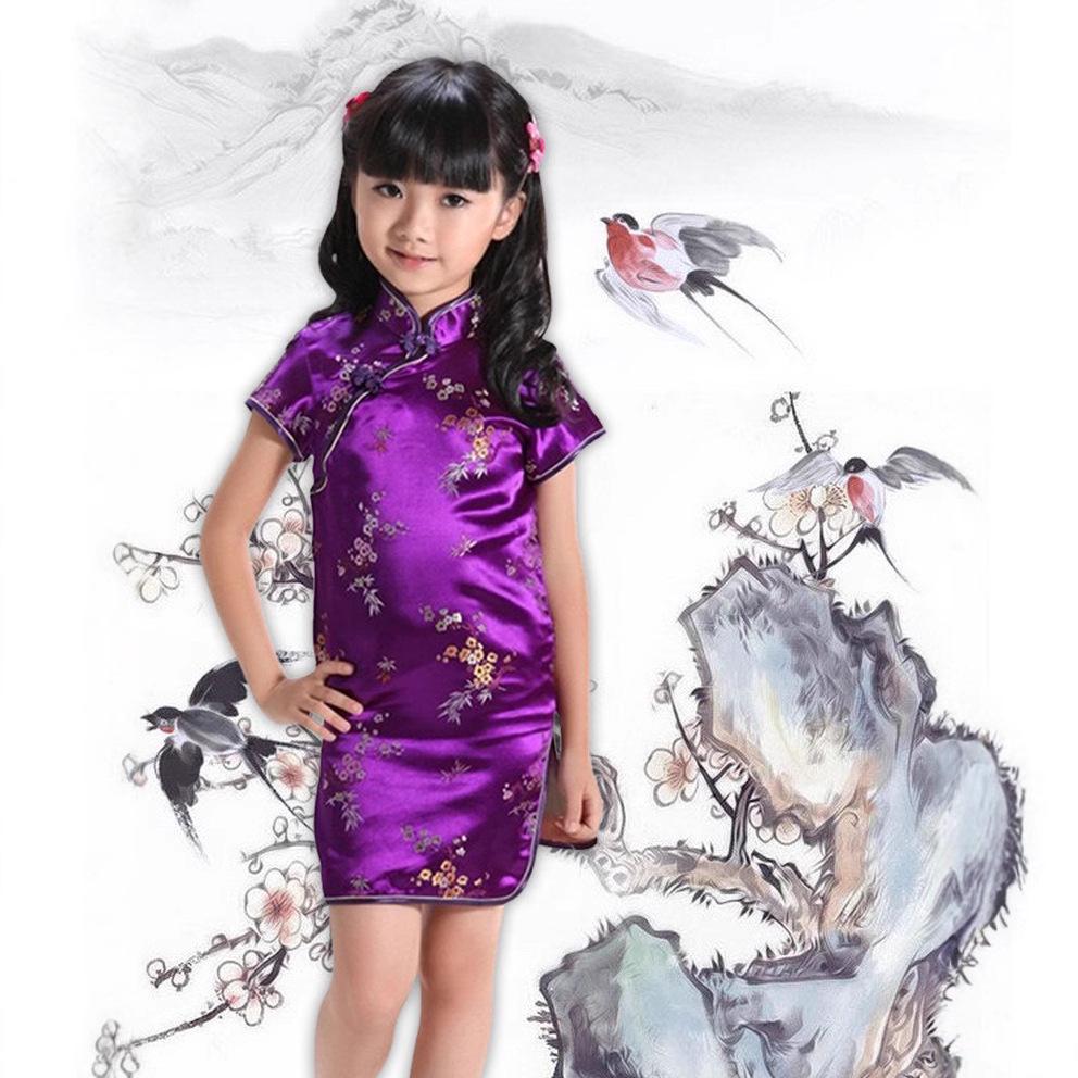Summer Girls' Plum Blossom Bamboo Qipao Tang Princess Dress Ethnic Guzheng Performance Costume