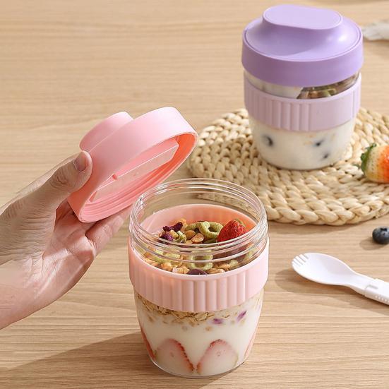 Yousheng Breakfast Cup Portable Oatmeal Salad Yogurt Cup with Lid & Spoon BPA-Free Food Storage Container for Office School
