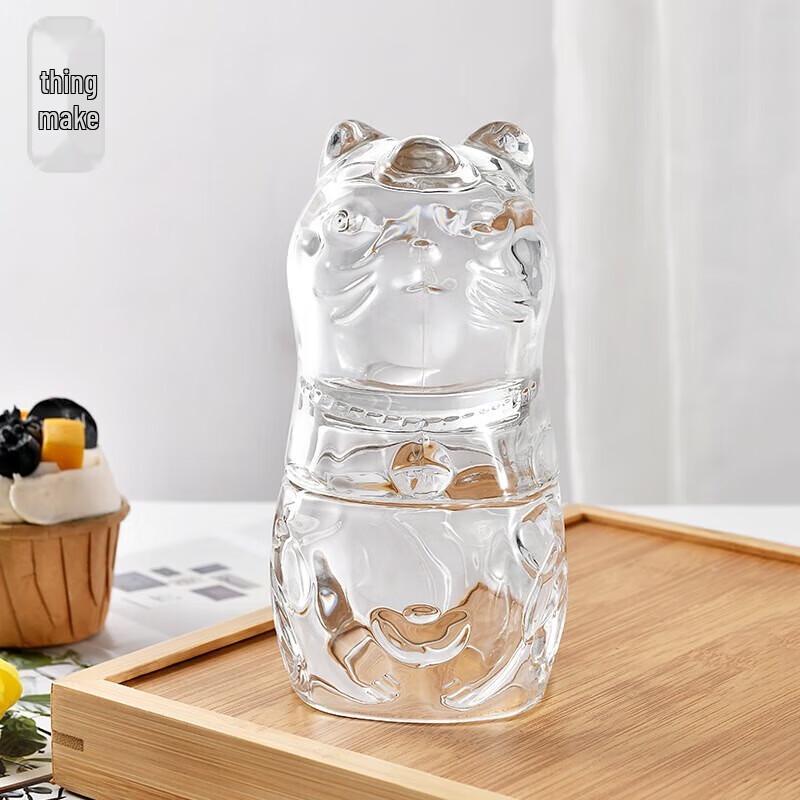 Fortune Cat Glass Tea Cup