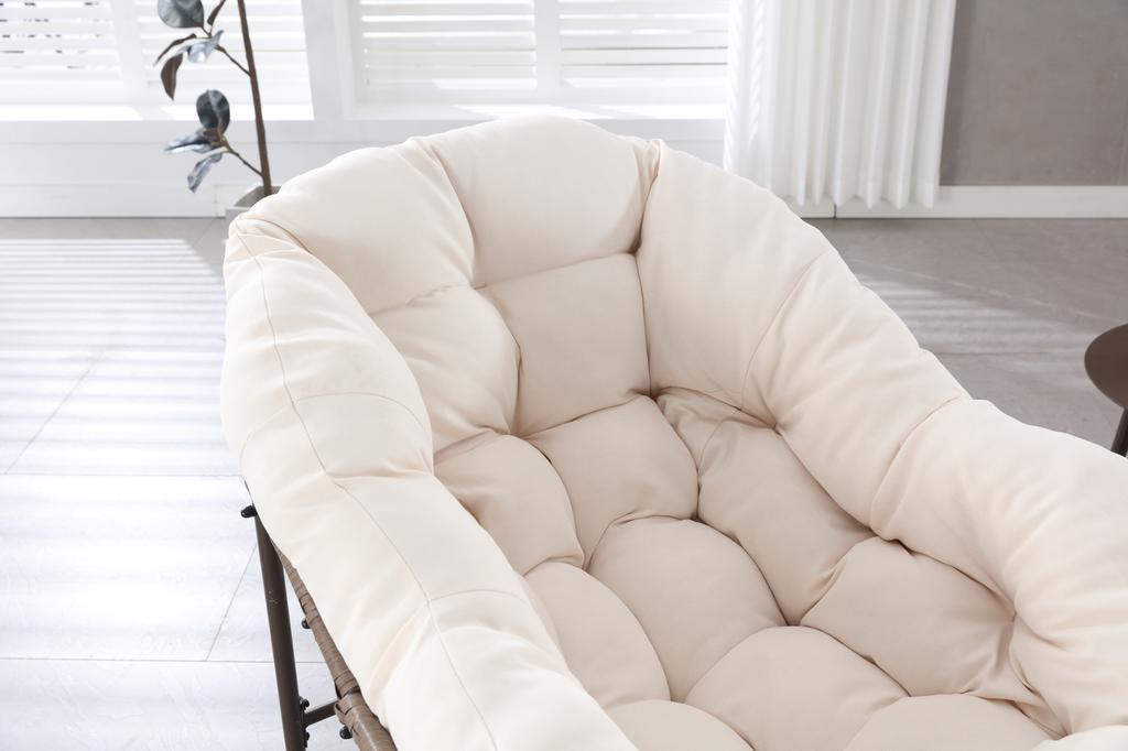 Outdoor Rocking Chair, Patio Oversized Wicker Egg, Indoor & Comfy Rocker with Thick Cushion, Modern Lounge for Balcony, Garden, Backyard, Deck, White