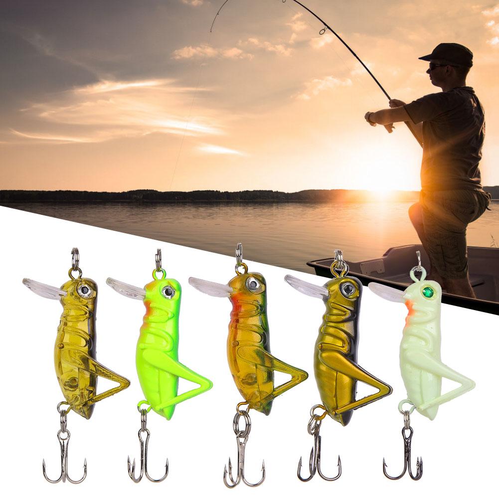 5 pcs Grasshopper Shape Artificial Fishing Lure Bait Fishing Tackle Sinking with Hook for Freshwater