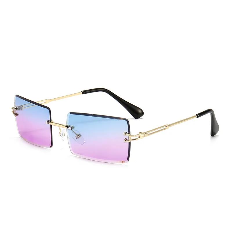Vintage Brown Square Sunglasses Woman Luxury Brand Small Rectangle Sun Glasses Female Gradient Mirror Rimless Oculos De Sol