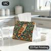 1pc Tissue Box, Tapestry Style Owl Floral Natural Pattern, 2D Flat Printing, Polyester Fabric, Easy To Carry, Tissue Dispenser, for Household Tasks
