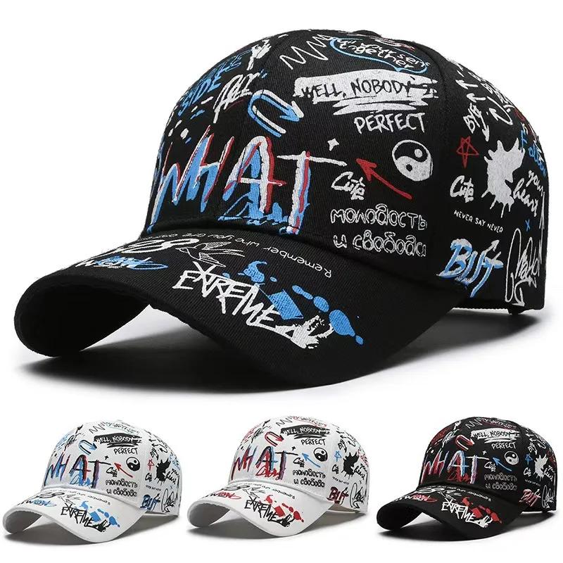 Hats Spring and Autumn Korean Version Graffiti Letter Printing Breathable Baseball Cap Men's Sun Protection Visor Outdoor Cap