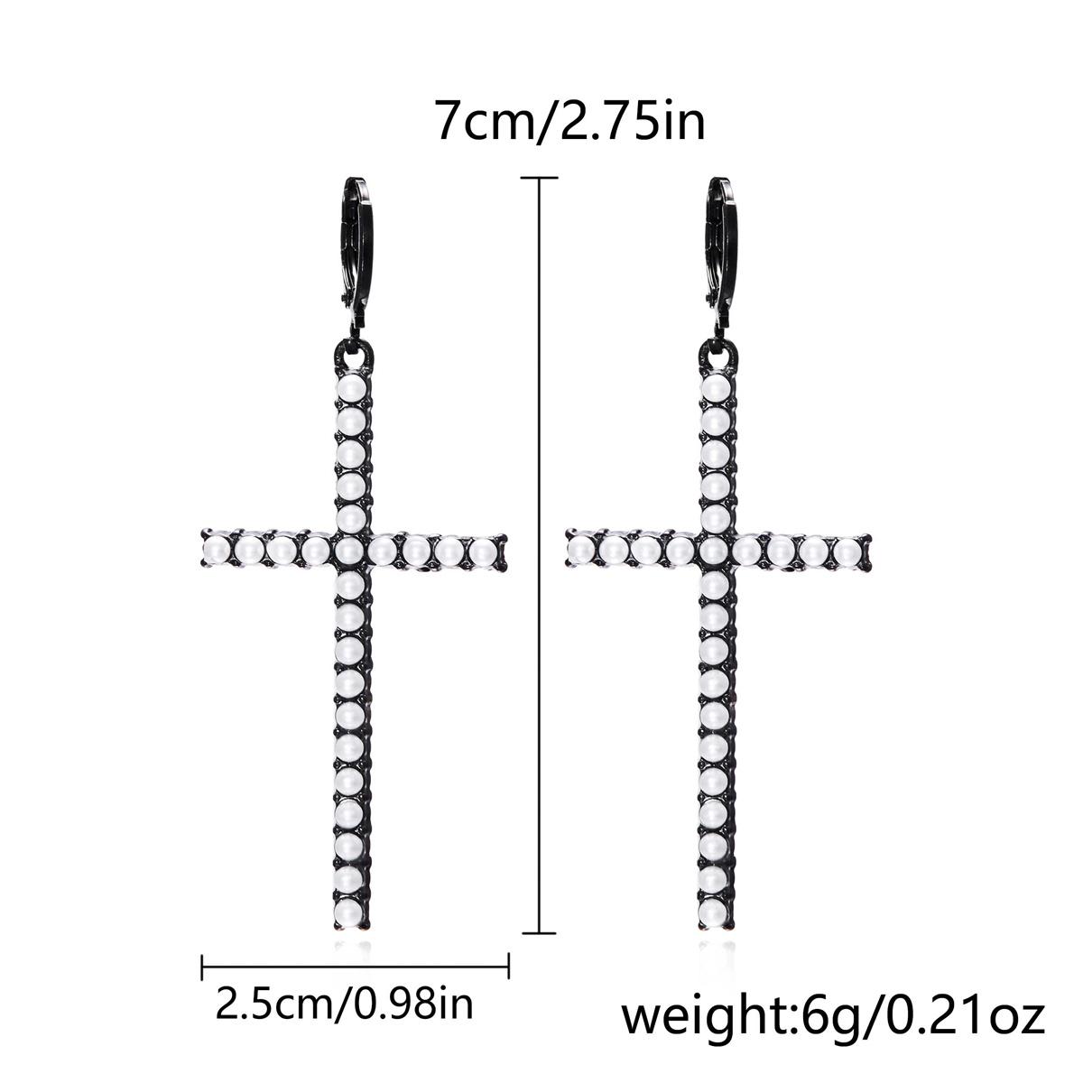 Minimalist Fashion Zircon Imitation Pearl Cross Drop Earrings For Women Gothic Punk Jesus Cross Dangle Earrings Party Jewelry