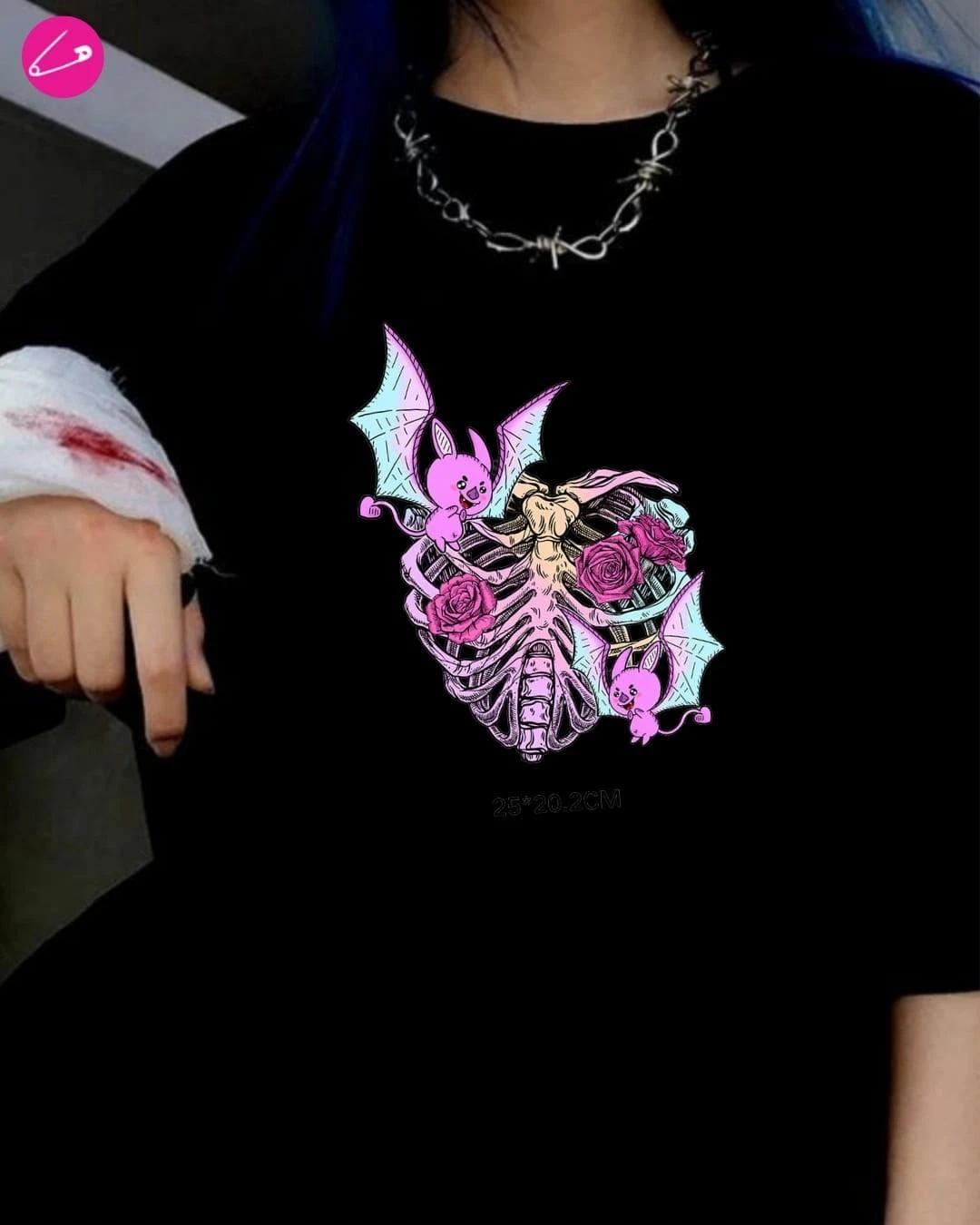Cute Bat Ribcage Punk Gothic Emo Alternative Kawaii Funny T-Shirt 3XL