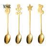 Long Handle Stirring Spoons 4Pcs Christmas Dessert Spoons, Stainless Steel Coffee with Gingerbread Winter Seasonal Tableware Man Star Stocking Snowman