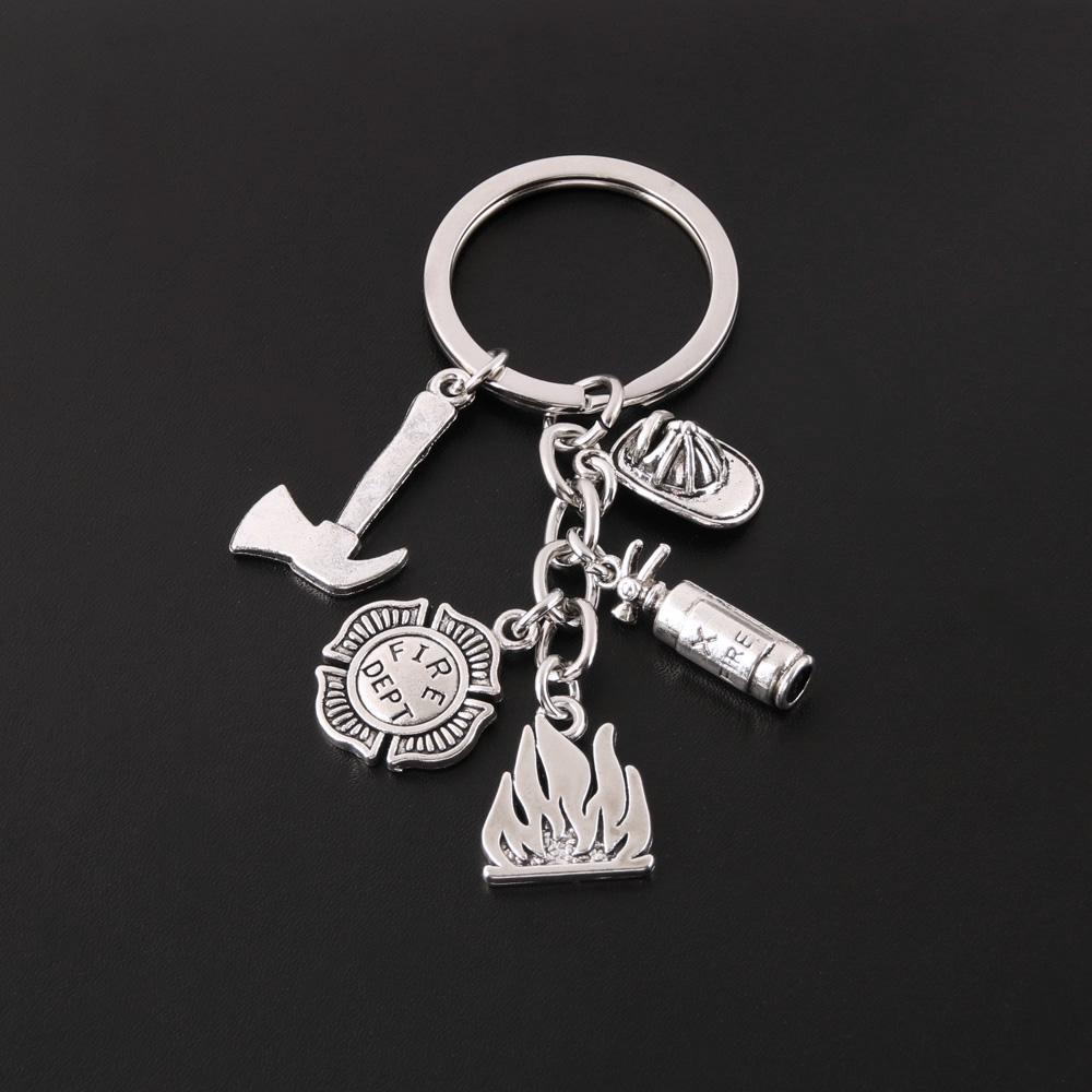 Metal Flame Firefighters Extinguisher Axe Helmet Badge Extinguishing Hero Commemorative Gift Bag Charm