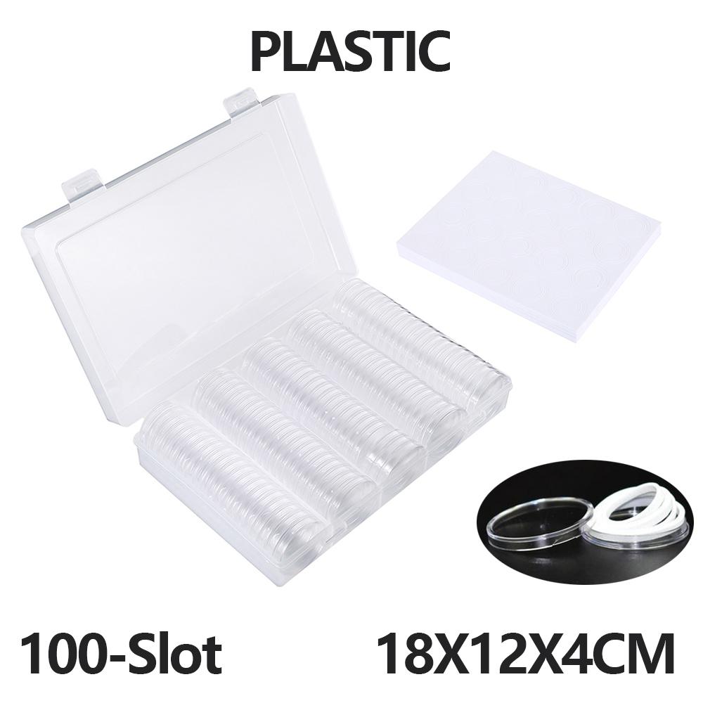 100Pcs Clear Coin Capsule Universal Coin Storage Box With Adjustment Pad  Adjustable Wooden Commemorative Coin Medal Container